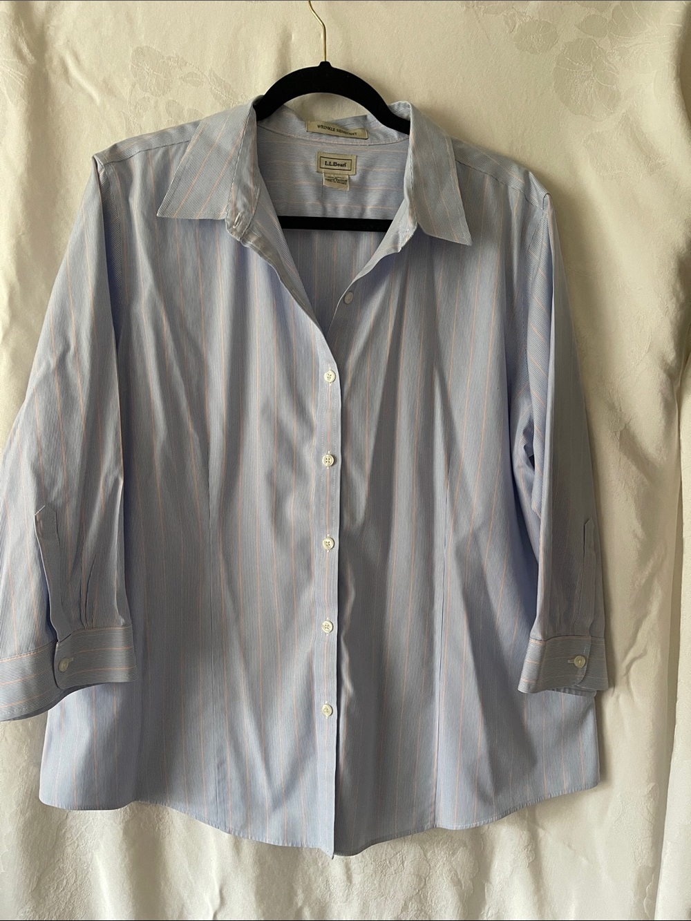 L.L. Bean Light Blue Pinstripe Cotton Button-Up Shirt